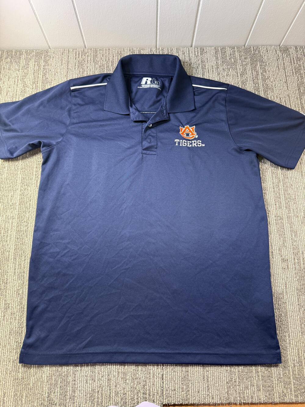Auburn Tigers Polo Shirt Mens Large Navy Blue NCAA Football Russell Athletic